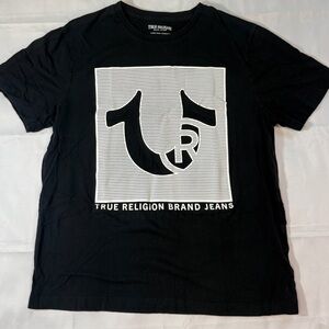 True Religion Men’s Black Graphic T-shirt Horseshoe Mesh Logo Size Large